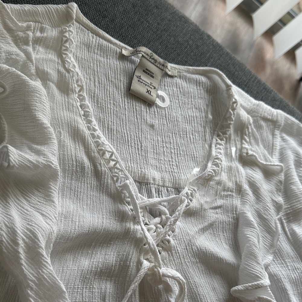 American Rag Off-White Ruffled Blouse - Picture 5 of 6